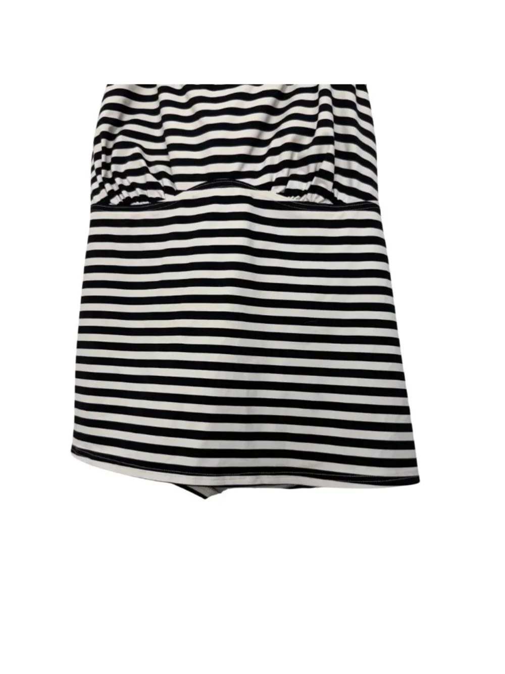 Lands End Women Black White Stripe Tankini Swim Top Size 16 Built-In Bra Support